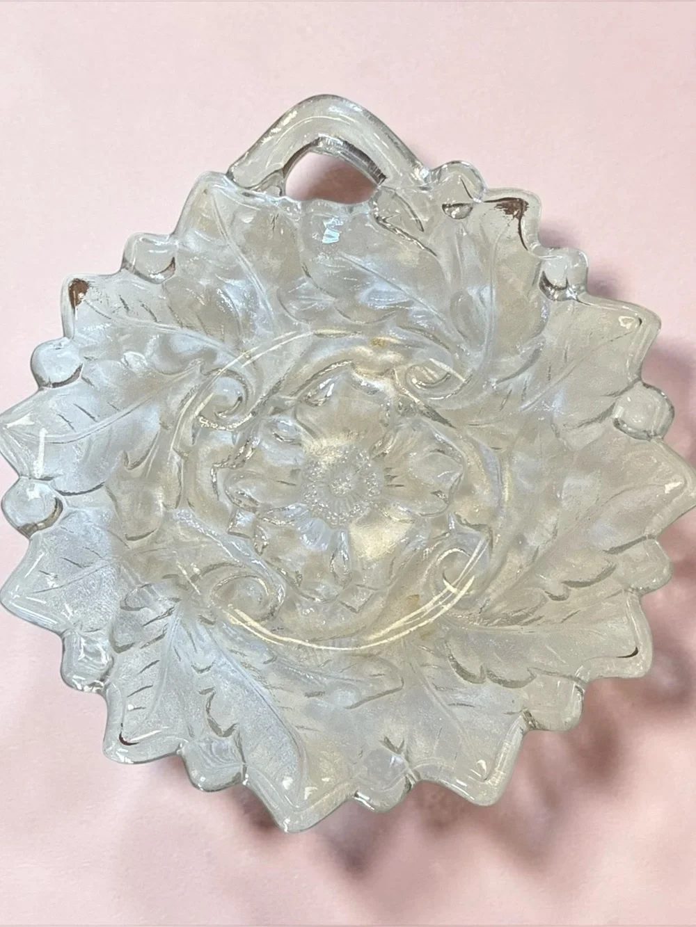Vintage Indiana Glass Wild Rose Clear Single Handle Nappy Relish Dish 6.5